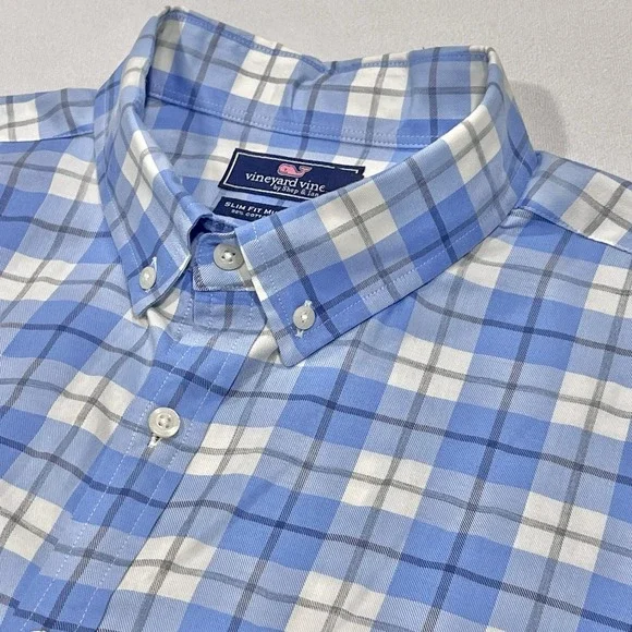 Vineyard Vines Mens Blue White Slim Fit Murray Button Down Long Sleeve Shirt XL - Picture 1 of 9